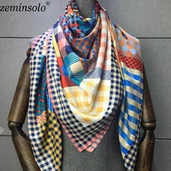 Bufanda de 100% seda de sarga estampada para mujeres, chal, foulard cuadrado, hijab, pañuelos de 130x130cm