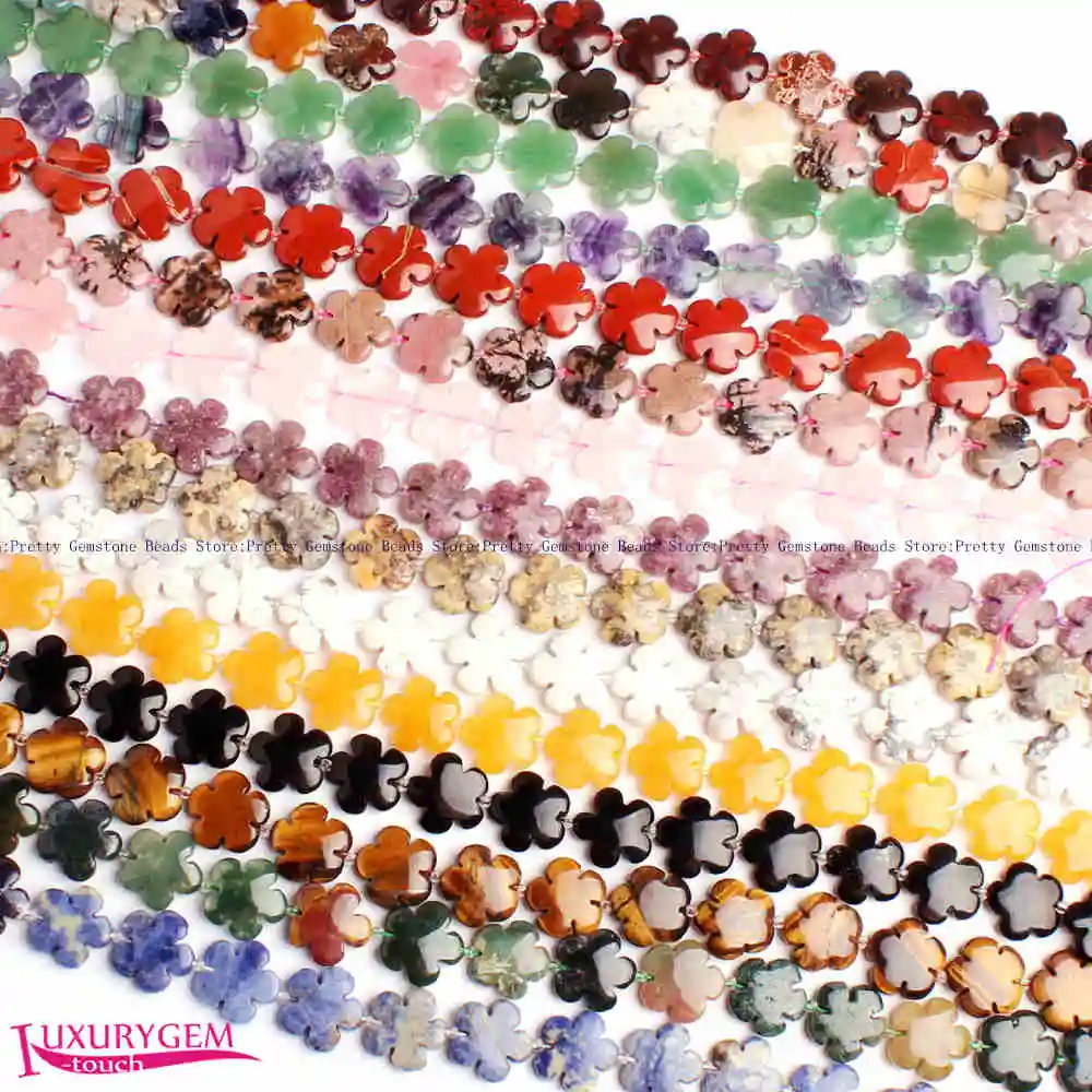 20mm Smooth 17Type Material Natural Stone Flat Flower Shape Loose Beads Strand 20Pcs Jewelry Making wj376