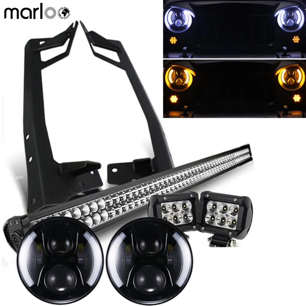 For Jeep Wrangler JK 120W 7 Inch LED headlights White Halo With 52