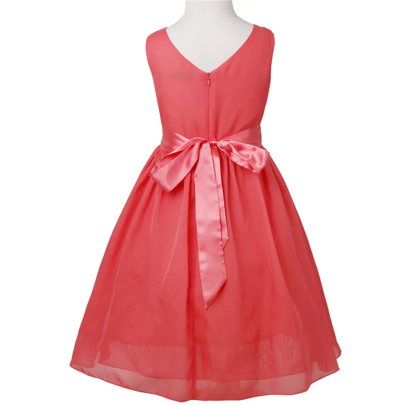 TiaoBug-vestido de gasa con cuello en V para niñas, vestido de fiesta de flores de verano, vestido de baile de princesa, vestido Formal de longitud estrecha para damas de honor de boda, 2-14 años