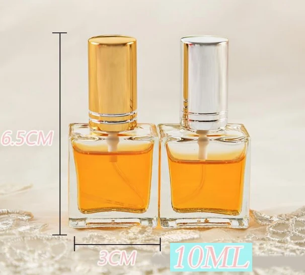 10ML Square Spray Perfume Bottles With Cold/Silver Cap,10cc Glass Perfume Bottles,Comestic Packaging Container 100pcs/lot