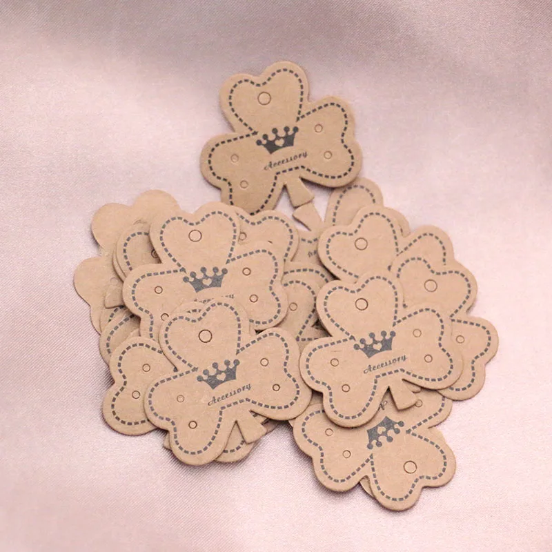 3.8x3.5cm Kraft Paper Stud Earrings Necklace Tag Jewelry Display Card Ear Stud Hooks Cardboard Price Tags 500 pcs/lot