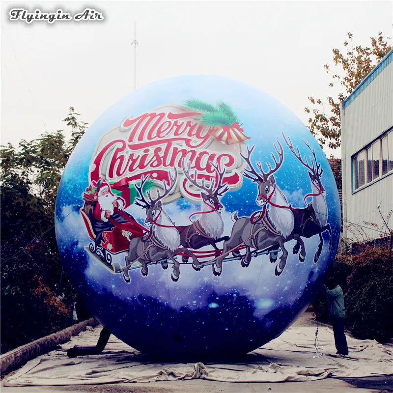 6m Height Christmas Ball Ornaments Printing Merry Christmas Inflatable Balloons for Decoration