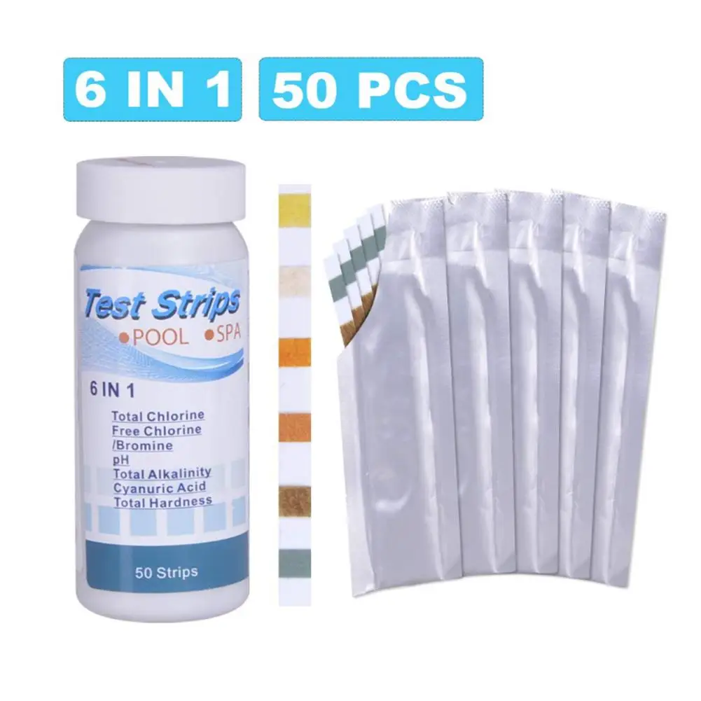 

6-In-1 Swimming Pool PH Test Paper Residual Chlorine PH Value Alkalinity Hardness Test Strip Hot Tub Water Pool Test PH Strips