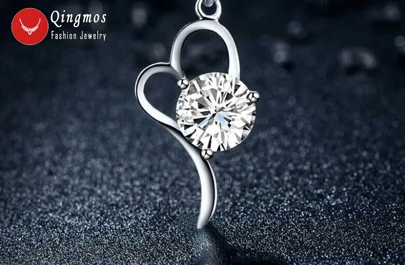 

Qingmos Heart Pendant Necklace for Women with 27*13mm Sterling Silver Heart & White Zircon Pendant Necklace Jewelry 16'' nec6250