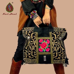 Borse etniche ricamate a caldo per le donne borsa di tela nera borsa a tracolla moda Vintage borse a tracolla classiche