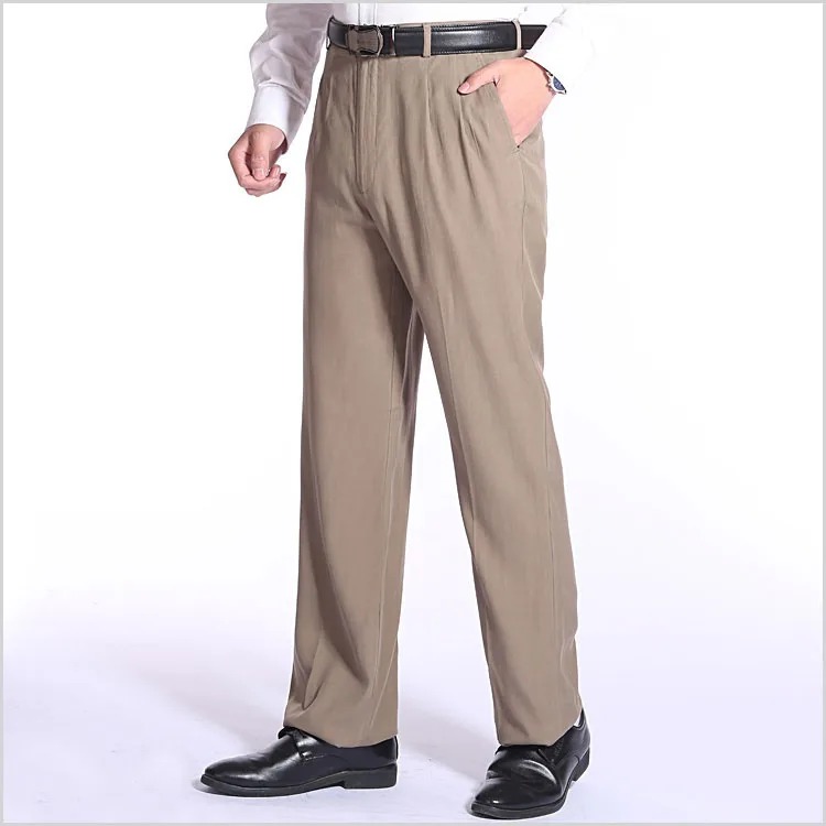 New arrival men pure heavy silk zipper casual pants,100% spun silk western style pockets loose trousers male