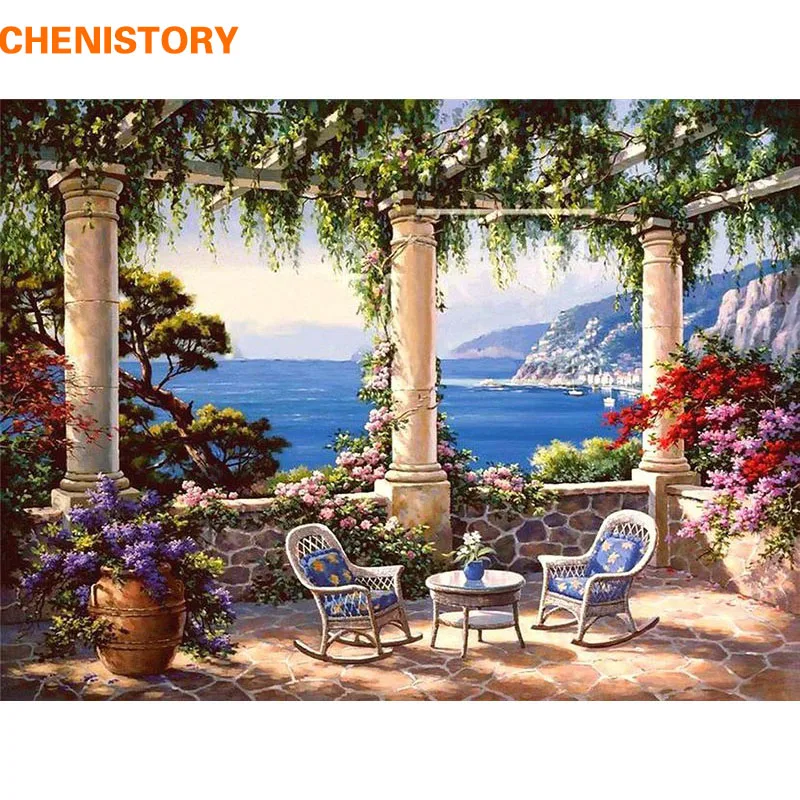 

CHENISTORY Wall Art Pictures Painting By Numbers Hand Painted On Canvas Abstract Oil Painting Landscape Home Decor 40*50cm Ocean