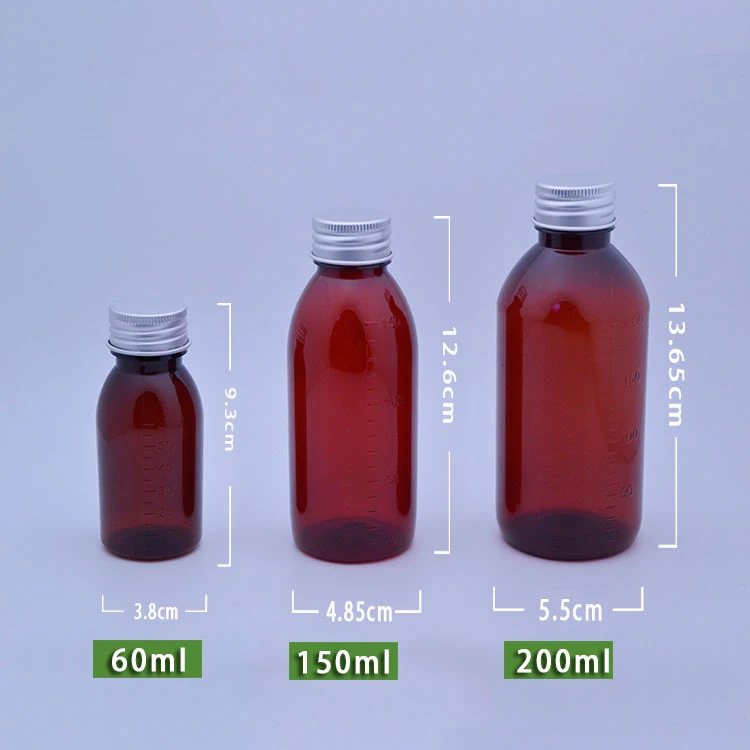 

100pcs 60ml/150ml/200ml Amber PET Bottles, Empty Storage Container, Liquid Plastic Bottles--Silver Color Aluminum Scew Caps