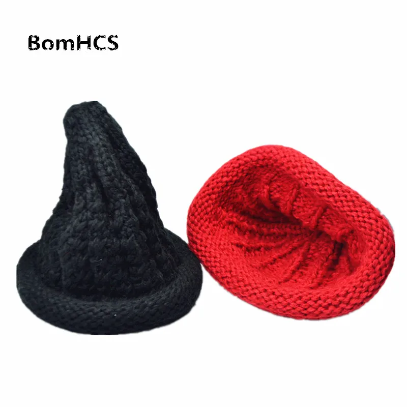 BomHCS Cute Cone-shaped Witch Beanie Winter Warm 100% Handmade Knitted Pointy Hat Women\'s Fashion