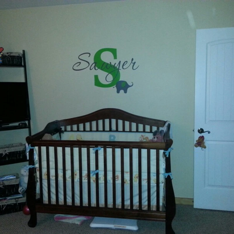 Elephant with boys name wall decal - Custom Boys Name Vinyl Wall Sticker - Baby Nursery Wall Decal Elephant