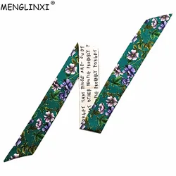 Leaves Floral Print Bag Scarf New Luxury Brand Skinny Silk Scarf For Women Head Scarf Long Handle Bag Scarves Wraps