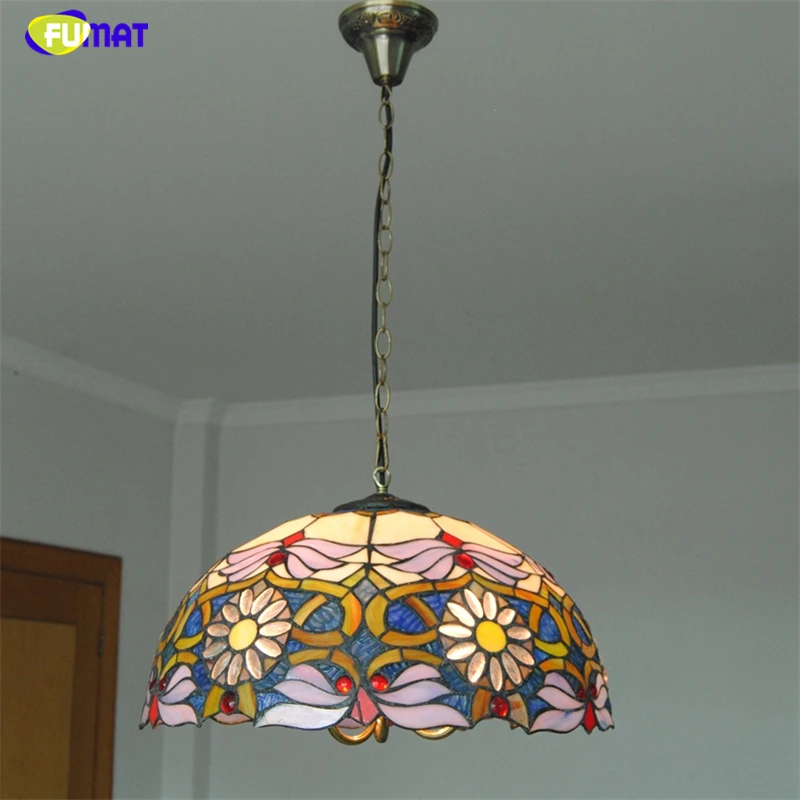 FUAMT Tiffany Glass Pendant Lamps Pastoral Sunflower Stained Glass Light For Living Room Dining Room Home Decor Floral Lamps