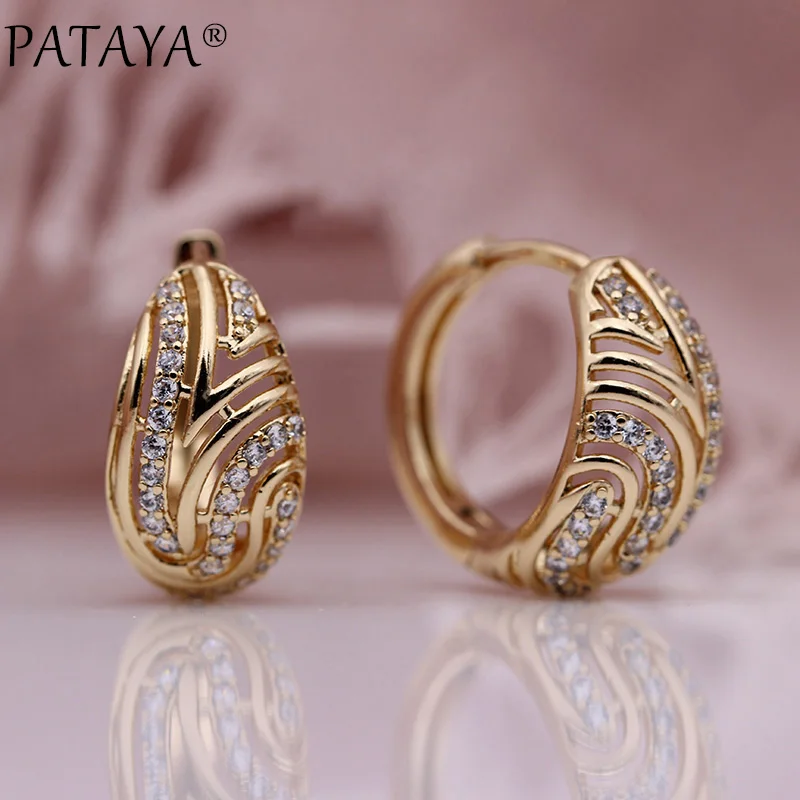 

PATAYA New Women Hollow Dangle Earrings Gifts Party Circle Earring White Round Natural Zircon Classic Engagement Fashion Jewelry