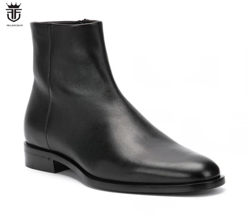 FR.LANCELOT 2020 New autumn men booties zip up Chelsea Boots real leather Ankle Boots Men\'s black leather Boots low heel