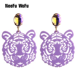 NeeFuWoFu 2023 Transparent Drop Tiger Head Earrings Resin Big Earring Large Long Brinco Ear Accessories Oorbellen Christmas Gift