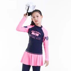 Traje de baño rashguard para niña adolescente, camisa acolchada de manga larga, pantalones con falda, ropa de playa para niños, 10-16Y