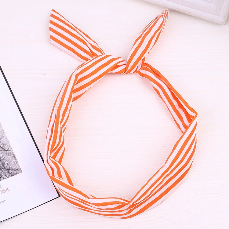 High Quality Cotton Striped Headband For Women Lady Knotted Bow Rabbit Ear Stretch Hair Accessories