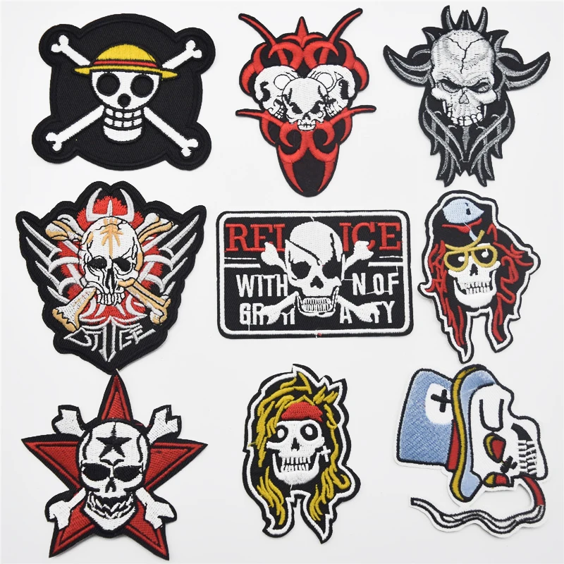 

90PCS/set Skulls Badge Iron On Patches Embroidered Clothes Applique Trim 9 Designs