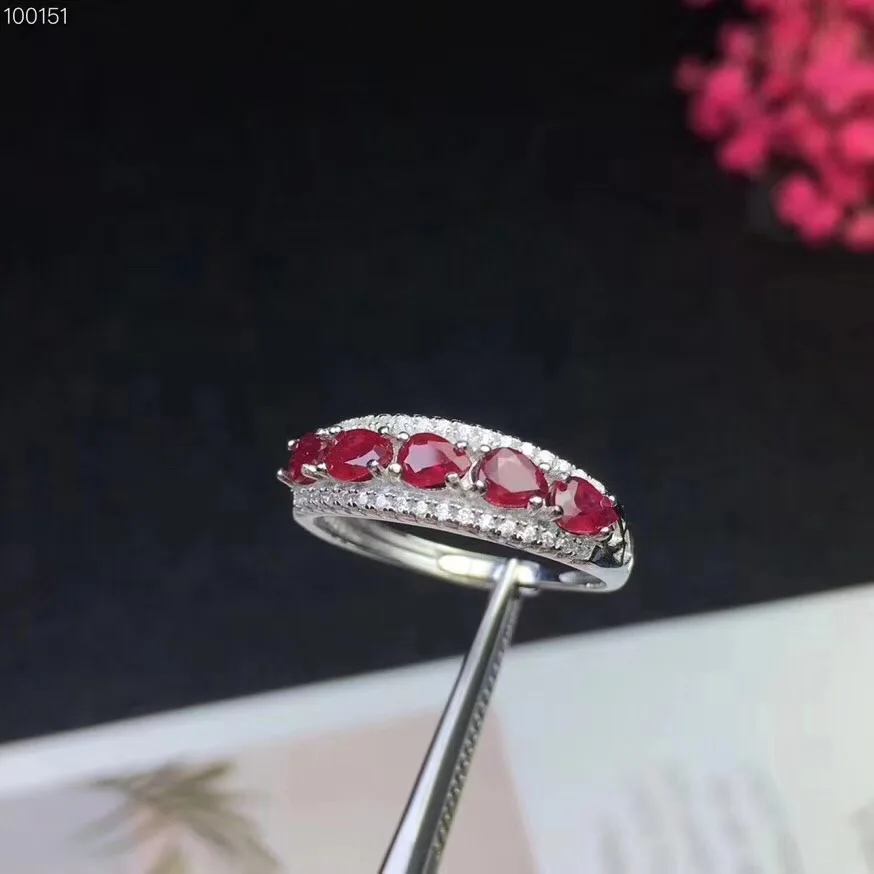 Natural ruby ring Free shipping Natural and real ruby 925 sterling silver 3*4mm 5pcs