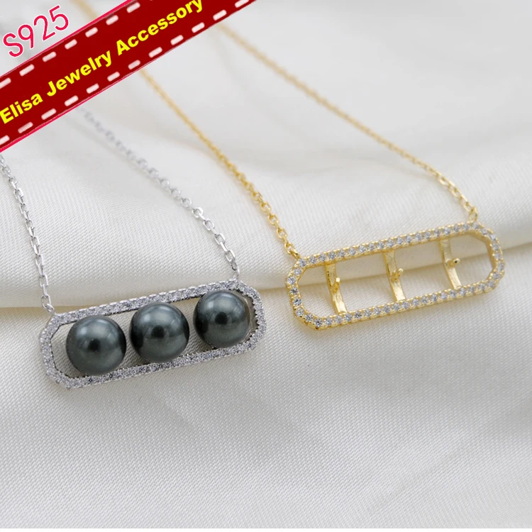 S925 Sterling Silver Pendant Necklace For 3 Pearls Women DIY Pearl Pendant Chain Accessory Silver&Gold Color 3Pieces/Lot