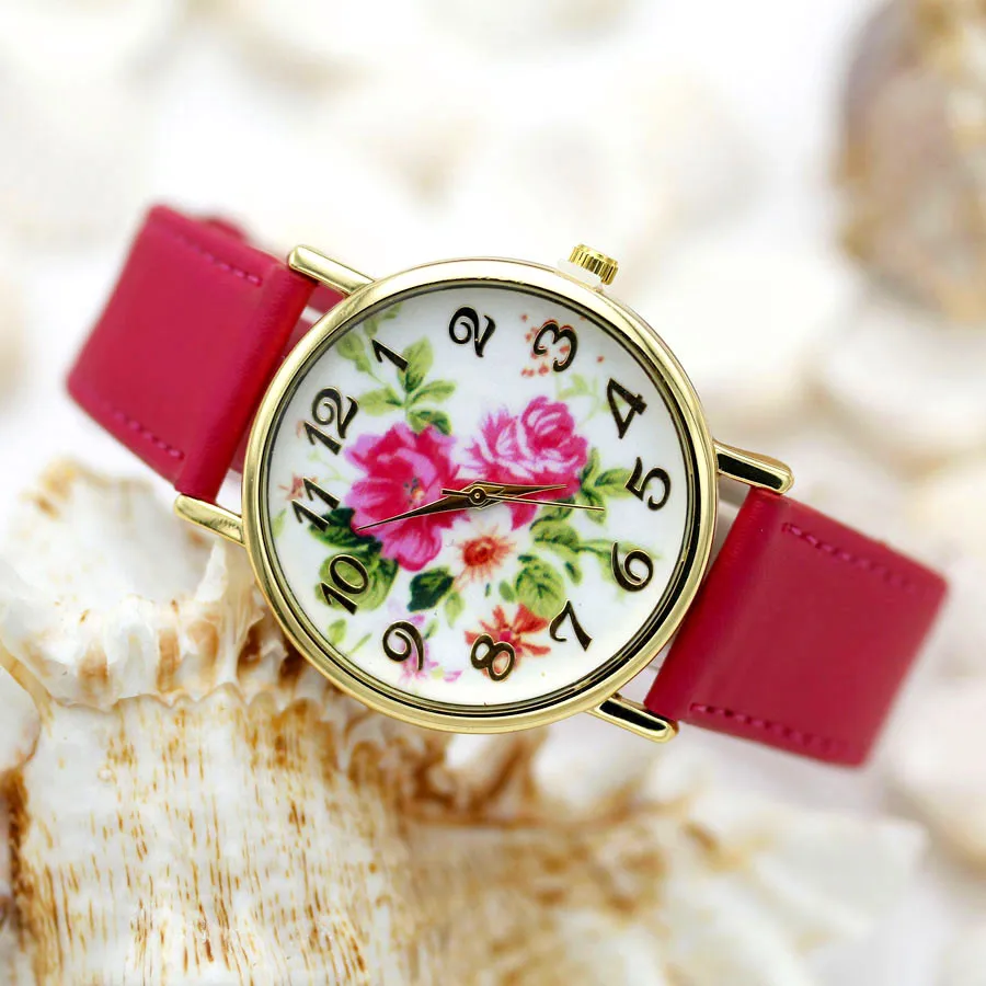 Shsby Brand flowers Leather Strap Watches Women Dress Watch Fashion girl Casual Quartz Watch Ladies WristWatch relogio feminino