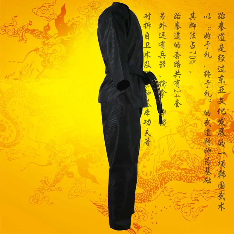 BLACK Taekwond Uniform TKD Long Sleeve Kids Clothes Taekwondo Dobok Adult Taekwondo brance wtf itf Suits Tae kwon do