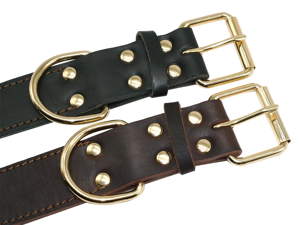Genuine Leather Dog Collar Working Dog Pet Training Collars Heavy Duty For Medium Large Dogs German Shepherd Brown Color