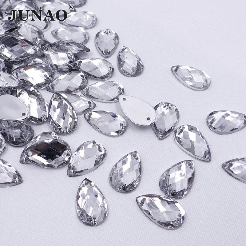 JUNAO 1000pcs 8*13mm Sew On Colorful Drops Rhinestone Applique Flatback Acrylic Strass Diamond Sewing Crystal Stone DIY Crafts