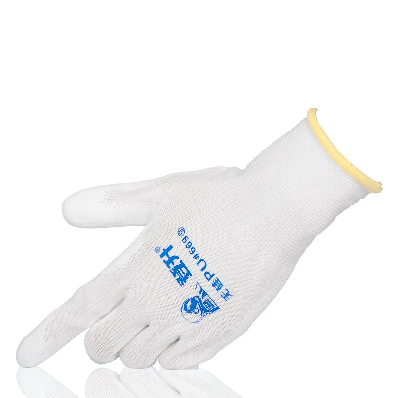 5/12Pairs White Work Gloves Dipped Latex PU Coating Without Silicon Wear-Resistant Assembly Workshop Precision Instrument