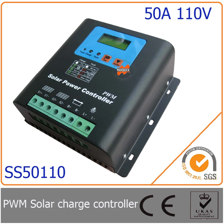 50A 110V PWM Solar Charge Controller with LED&LCD Display, Auto-Identification Voltage, MCU design with excellent performance