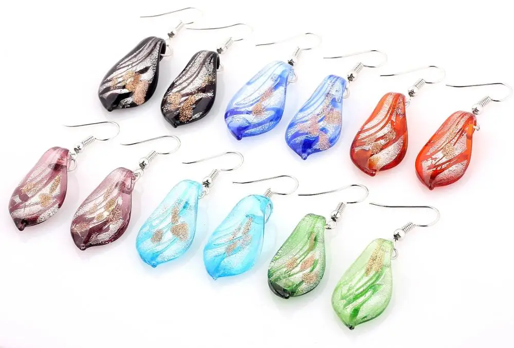 QianBei Wholesale 6Pairs Leaf Murano Glass Hook Earrings Fashion Jewelry Charm Party Wedding Xmas Gift