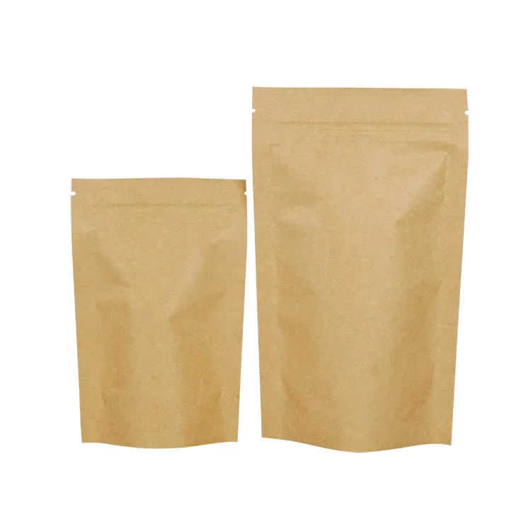 50PCS Stand up Kraft Paper+Foil Inlay Zipper Storage Bag High Barrier Powder Nuts Coffee Tea Spice Candy Heat Sealing Pouches