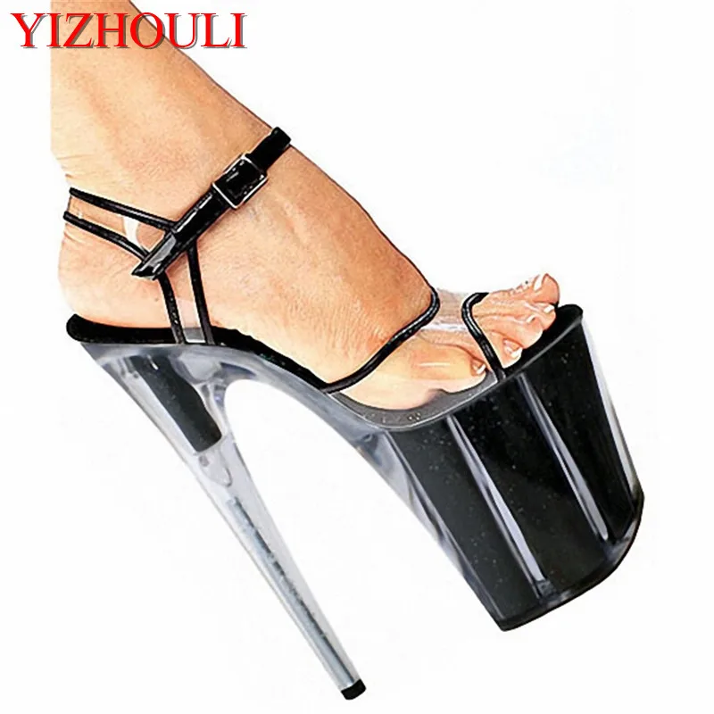 

Sexy stiletto heels with glitter, model stage sandals, 20cm crystal platform pole dancing sandals