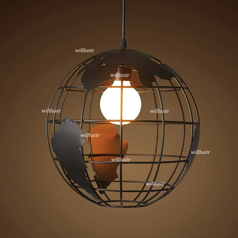 Tellurion Pendant Lamp Iron Globe Suspension Light Restaurant Hotel Bar Cafe Bedroom Dining Room Creative Earth Hanging Lighting