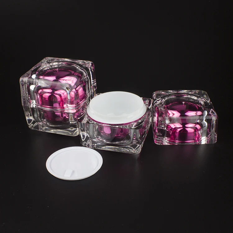 

50pcs 30ml Pink crystal empty ssquare plastic bottles, 30 ml square acrylic storage jars, empty square plastic jars with lids