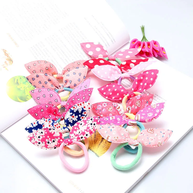 6 pcs Rabbit Ears Hair Band Children Hair Accessories Kids Ponytail Elastic Hair Band for Women Girls Rubber Band