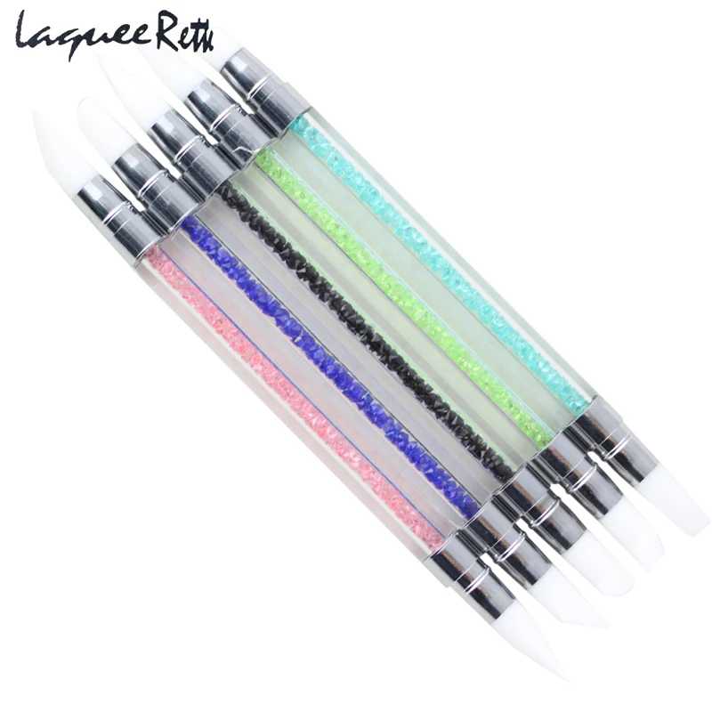 

5 Pcs Crystal Nail Art Brush Pen Silicone Head Carving Emboss Shaping Hollow Sculpture Acrylic Brushes Manicure Dotting Tools