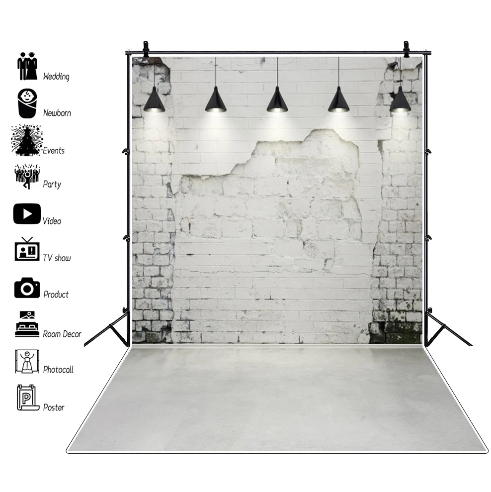 Gray Wall Backdrops For Photography Brick Bulb Party Baby Doll Portrait Interior Photography Backgrounds Photocall Photo Studio