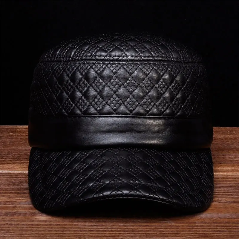 HL080 Men Brand New Spring Real Leather Caps Hats Men\'s Genuine Leather Baseball Caps