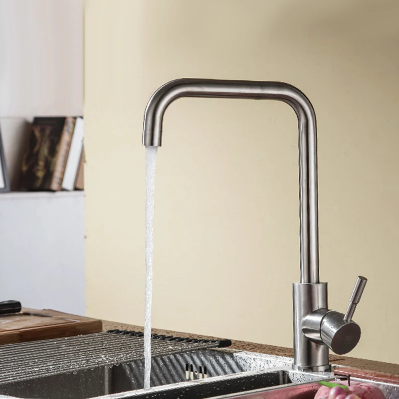 

Kitchen Faucet Stainless Steel Brushed Process Curved Outlet Pipe Tap Basin Sink Faucet Deck Mount Hot and Cold Water Mixer Tap