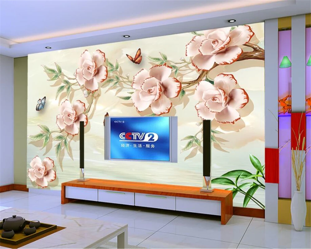 

beibehang Custom wall modern home background wall wallpaper for walls 3 d Embossed Branch Flower Butterfly 3d wallpaper behang