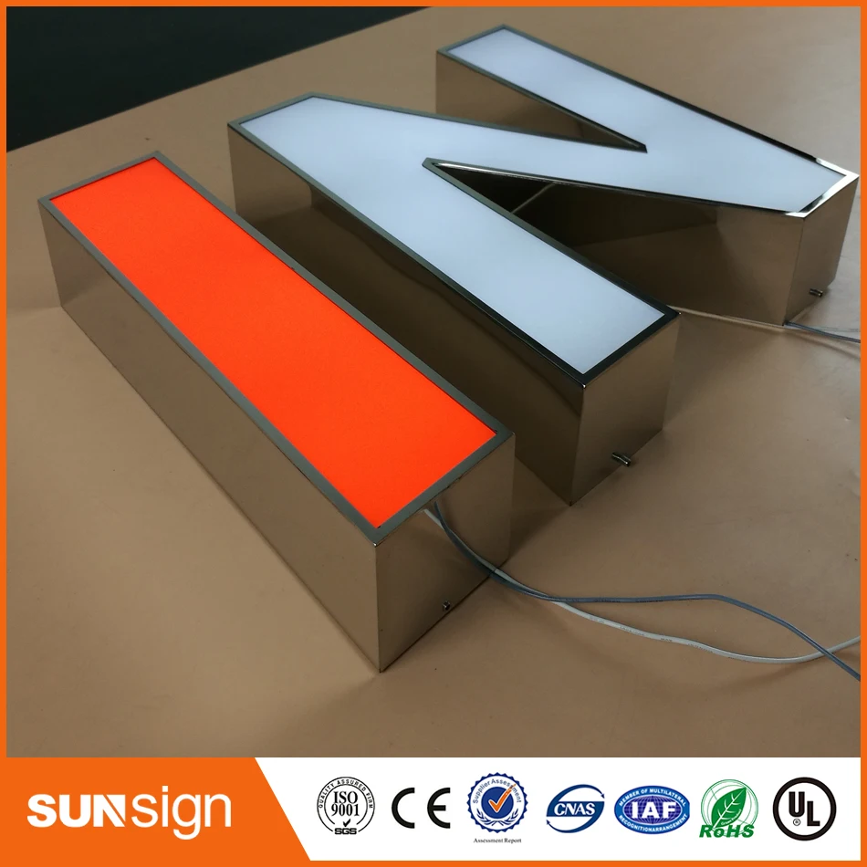 Wholesale stainless steel tanda iluminasi 3d surat saluran permukaan akrilik tanda untuk outdoor komersial lampu tanda