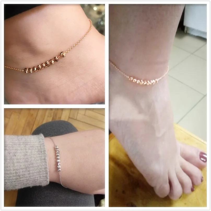 Double Fair Metal Beads Anklets Chain Rose Gold Color Tone Simple Style Foot Fashion Jewellery Jewelry For Women DFA020