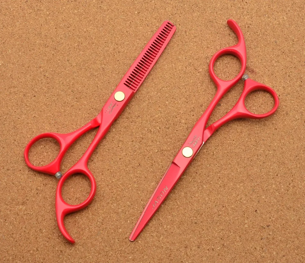 312# 5.5'' Brand Jason Factory Price Hairdressing Scissors JP 440C Red Barbers Cutting Scissors Thinning Shears Hair Scissors