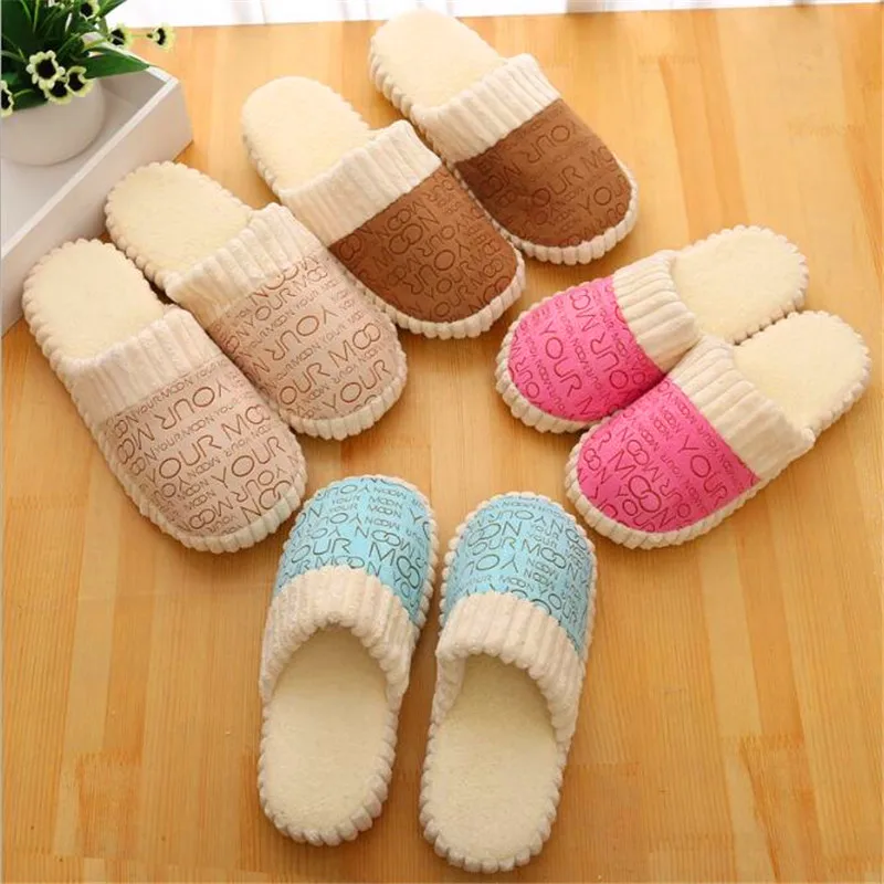 Autumn And Winter Letter Slippers Stitching To Keep Warm Indoor And Outdoor Non-Slip Suede Soft Bottom Cotton Slippers	H211