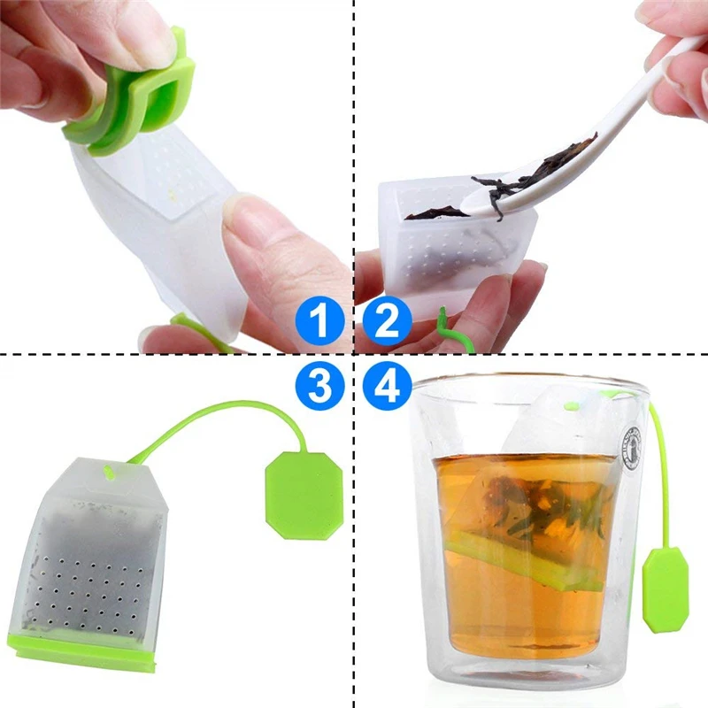 2/4pcs Silicone Tea Infuser Bag Reusable Safe Loose Leaf Tea Bags Strainer Filter for Tea Drinker Utensils Random Color