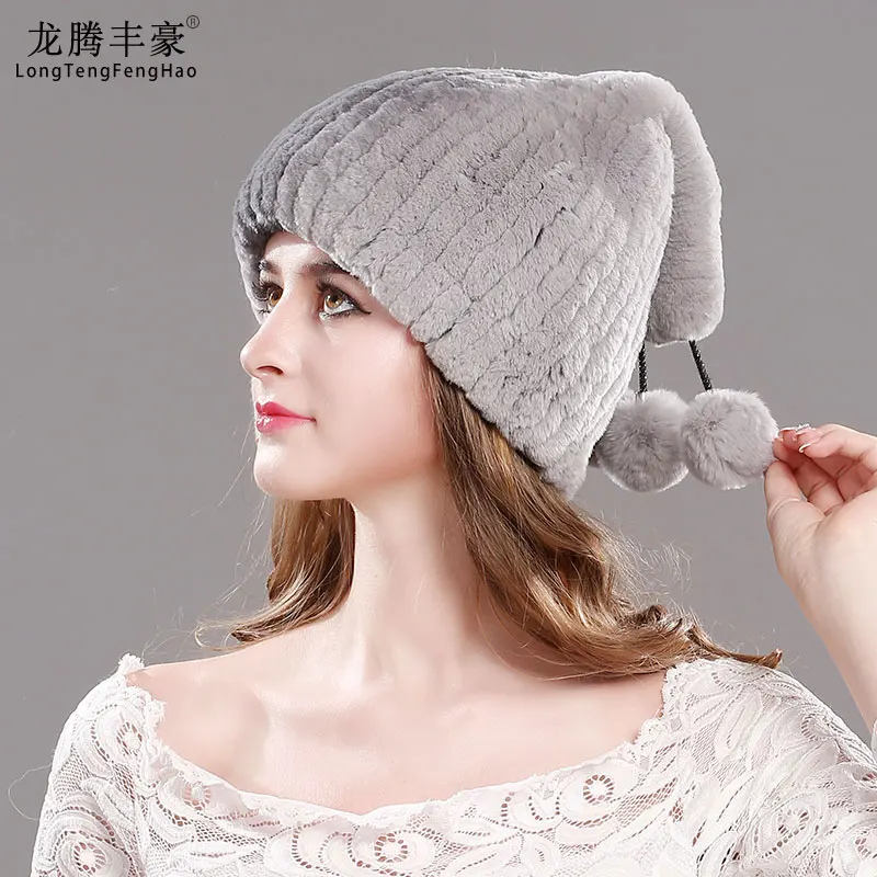 

Lady Hats Knitting Wool Beanies Female Caps Casual Thicking Hats Women Caps Warm For Winter Rabbit Fur Russian Hat Cap For Women