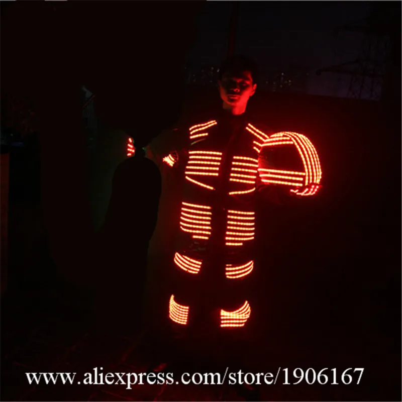 New Design Led Luminous Ballroom Men Costume Led Light Up Robot Dance Suit Stage Performance Party Dress