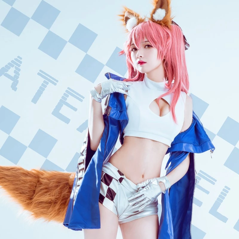 Anime Fate Grand Order Tamamo no Mae Racing Suits Cosplay Costume Girl'Cool Dress Blue Uniform H